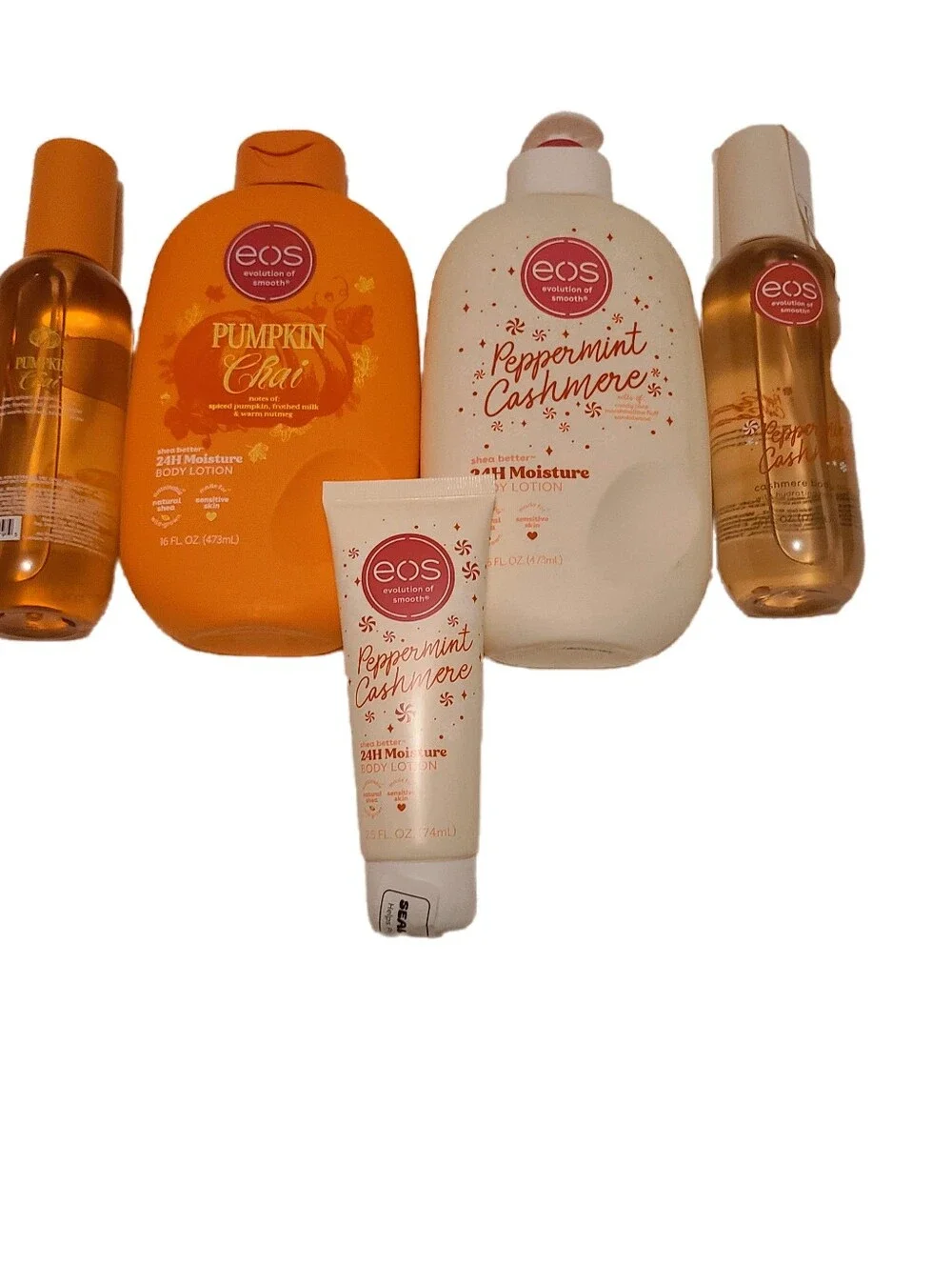 eos Pumpkin Chai & Peppermint Cashmere Body Lotions and Oil - Orange, Cream